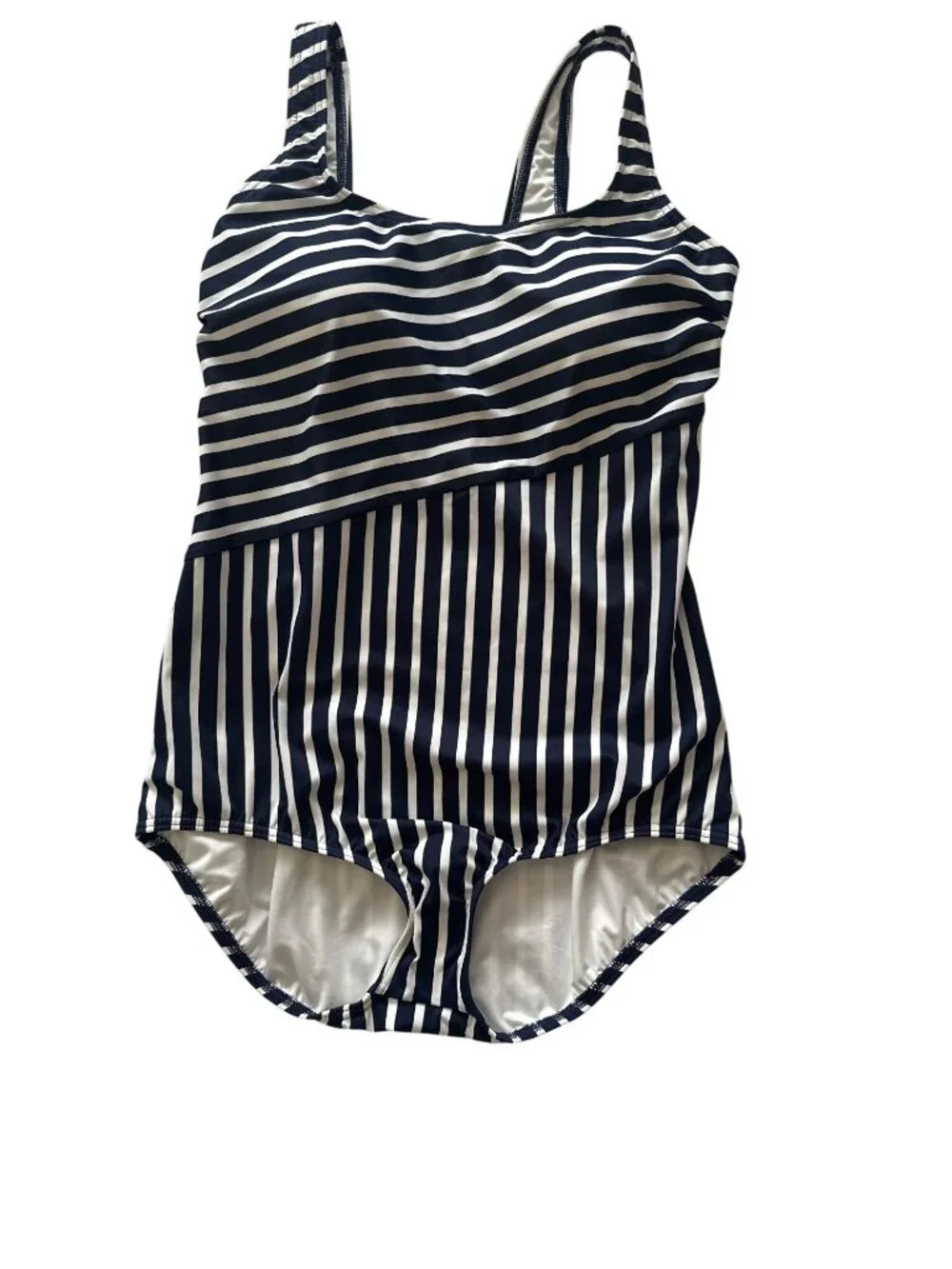 Lands' End Tugless Sporty One-Piece Swimsuit Navy/White SZ 16 Beach Vacation - Picture 1 of 5